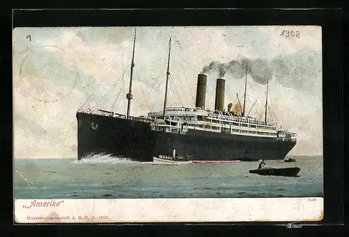 Künstler-AK Passagierschiff Amerika sticht in See