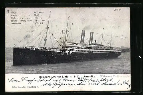 AK Passagierschiff Amerika der H.-A.-Linie den Hafen verlassend