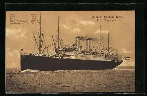 AK Passagierschiff Cleveland der H.-A.-Linie heizt die Kessel an