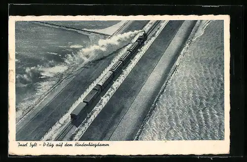 AK Insel Sylt, D-Zug auf dem Hindenburgdamm
