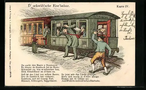 Künstler-AK III. Raucherabteil d` schwäb`sche Eisebahne, Karte IV