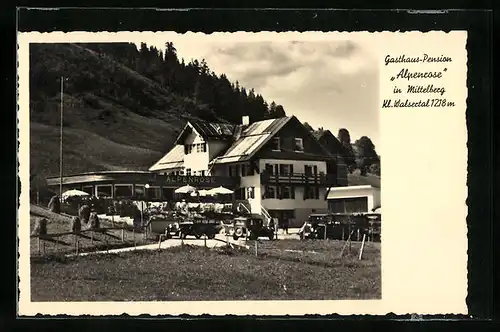 AK Mittelberg, Gasthaus-Pension Alpenrose mit Parkplatz