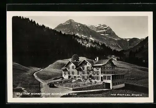 AK Schröcken, Gasthof Mohnenfluh mit Bergpanorama