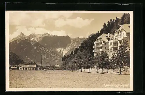 AK Schruns i. Montafon, Hotel Maria-Rast mit Bergpanorama