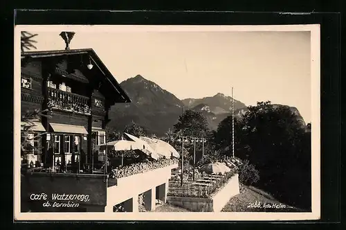 AK Dornbirn, Café Watzenegg mit Bergpanorama