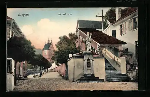 AK Bregenz, Kirchstrasse mit Denkmal