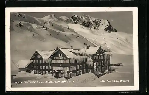 AK Zürs a. A., Hotel Edelweiss gegen Omeshorn