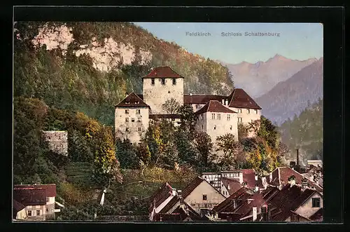 AK Feldkirch, Teilansicht mit Schloss Schattenburg und Blick auf Berge