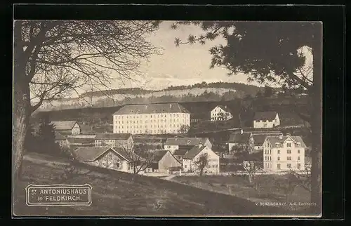 AK Feldkirch, St. Antoniushaus mit Bergpanorama