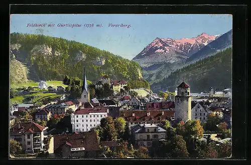 AK Feldkirch, Teilansicht mit Gurtisspitze in der Sonne