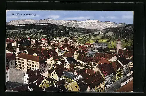 AK Feldkirch, Teilansicht aus der Vogelschau mit Blick auf Bergkette