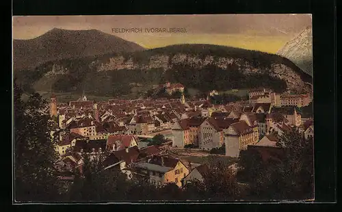 AK Feldkirch, Ortsansicht mit Blick auf die Berge