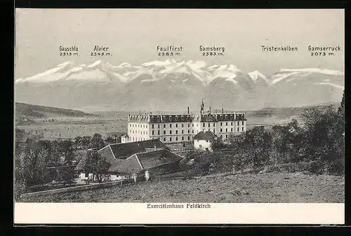 AK Feldkirch, Exercitienhaus mit Blick auf Gebirgskette