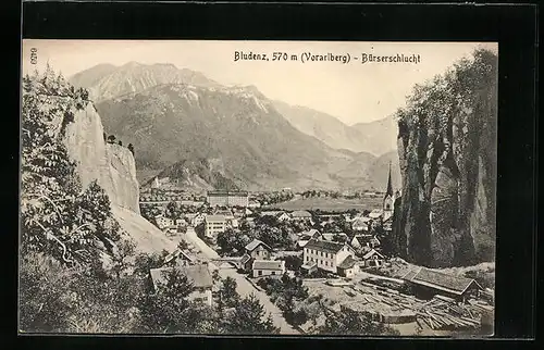 AK Bludenz, Blick auf die Bürserschlucht, Ortsansicht