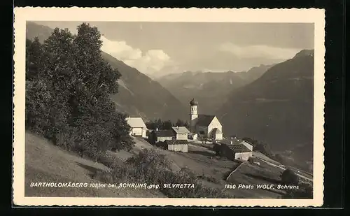 AK Bartholomäberg bei Schruns, Ortsansicht geg. Silvretta