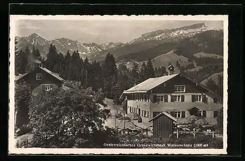 AK Walserschanz, Blick auf das Grenzwirtshaus mit Berglandschaft
