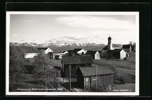 AK Sulzberg, Teilansicht mit Kirche und Alpen im Hintergrund