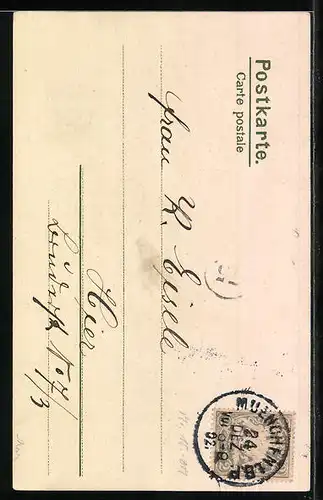 Lithographie Weihnachtsengel mit Tannenzweigen