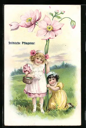 Künstler-AK Mädchen mit Blüten zu Pfingsten