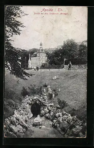 AK Apolda i. Th., Partie bei den Schötener Anlagen