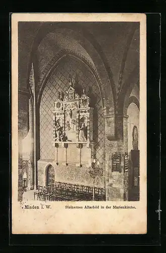 AK Minden i. W., Steinernes Altarbild in der Marienkirche