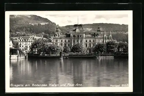 AK Bregenz am Bodensee, Hafen und Postamt