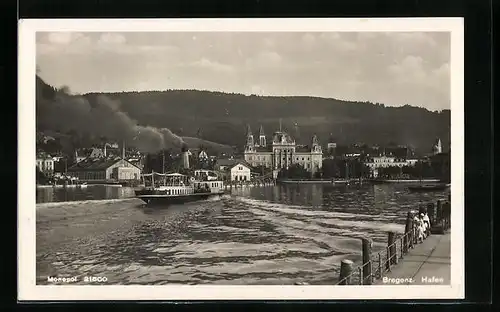 AK Bregenz am Bodensee, Dampfer am Hafen