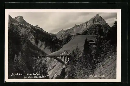 AK Schröcken, Tannbergbrücke aus der Vogelschau