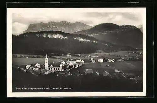 AK Bezau, Ortsansicht mit Canisfluh aus der Vogelschau