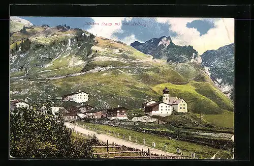 AK Stuben, Ortsansicht mit Arlberg