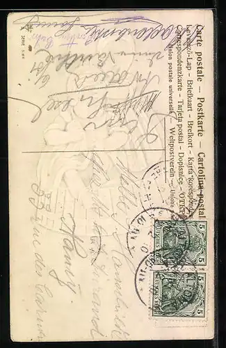 Präge-AK Kleines Kind hat Angst vor weissen Mäusen