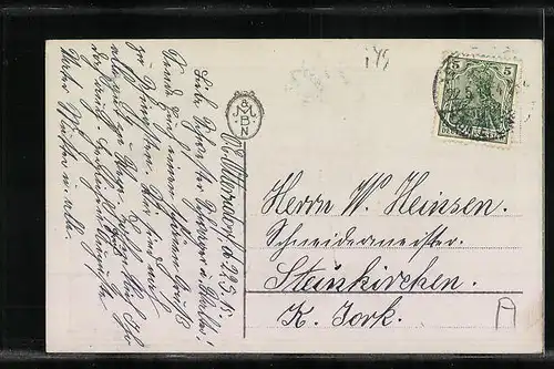 Künstler-AK Maikäfer mit Spaten und Blumen, Pfingstgruss