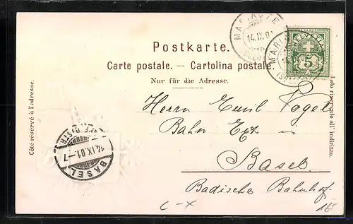 Passepartout-Lithographie Mariastein, Ortsansicht mit Wappen und Gämse