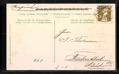 Präge-AK Weggis, Ortsansicht mit Kirche und Edelweiss-Dekor