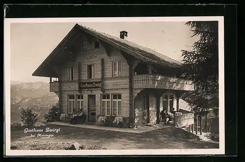 AK Meiringen, Gasthaus Zwirgi mit Terrasse