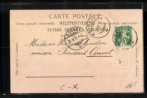 Passepartout-Lithographie Ringgenberg, Ortsansicht mit Bootspartie