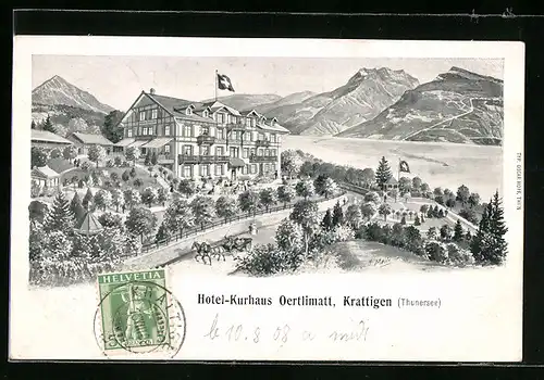 Künstler-AK Krattigen, Hotel-Kurhaus Oertlimatt aus der Vogelschau