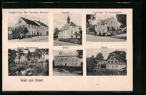 AK Cosel, Gasthof Cosel, Logierhaus, Oberförsterei, Mühle
