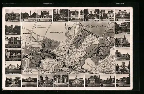 Passepartout-AK Potsdam, Landkarte, Garnisonkirche, Sanssouci, Pfingstberg