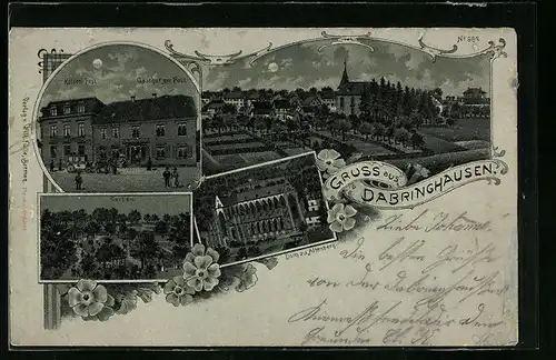 Mondschein-Lithographie Dabringhausen, Ortsansicht, Post mit Gasthof zur Post, Dom zu Altenberg