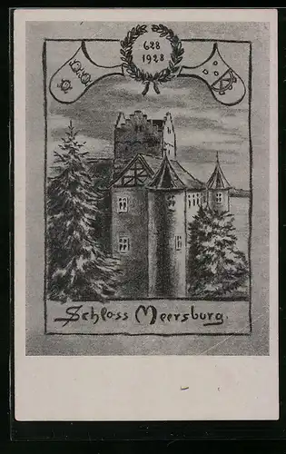 Künstler-AK Meersburg a. Bodensee, Schlossansicht zur 1300. Jahresfeier