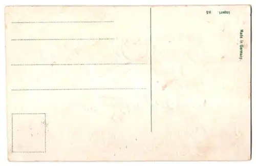 Stoff-Präge-AK Vergiss mein nicht, Rose aus echtem Stoff