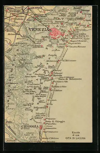 AK Venezia, Landkarte von Venedig und Umgebung