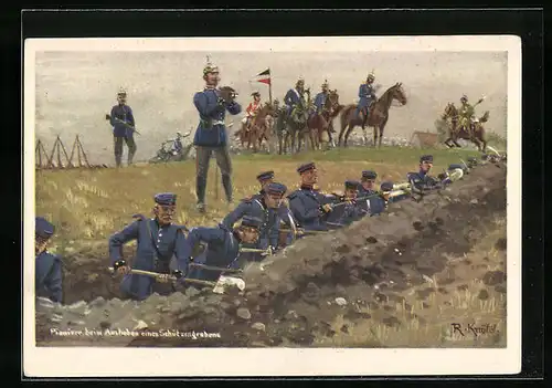 Künstler-AK Richard Knoetel: Pioniere beim Ausheben eines Schützengrabens