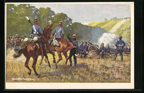 Künstler-AK Richard Knoetel: Verdeckte Feuerstellung