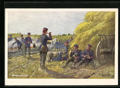 Künstler-AK Richard Knoetel: Soldaten bei einer Biwakmahlzeit
