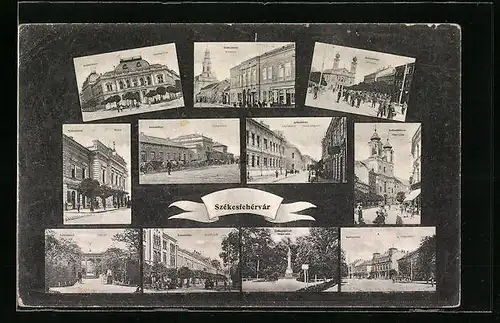 AK Székesfehérvár, Széchenyi-utca, Kossuth-utca, Szinház