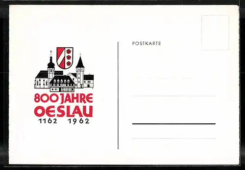 AK Oeslau, Festpostkarte Stadtjubiläum 1962 - Blick zum Hochhaus in der Sudetenstrasse