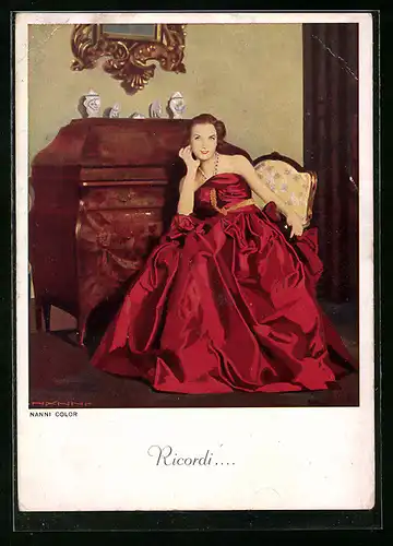 Künstler-AK Nanni: Ricordi, Dame im roten Kleid