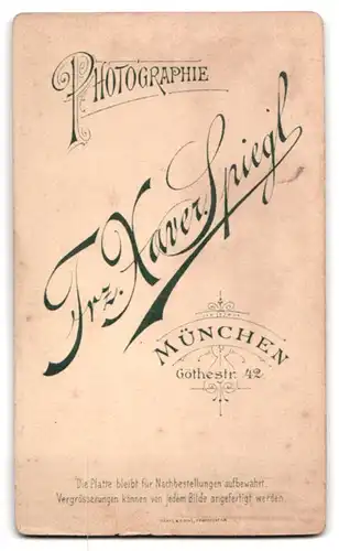 Fotografie Frz. Xaver Spiegl, München, Göthestr. 42, Bürgerliche in elegantem Kleid